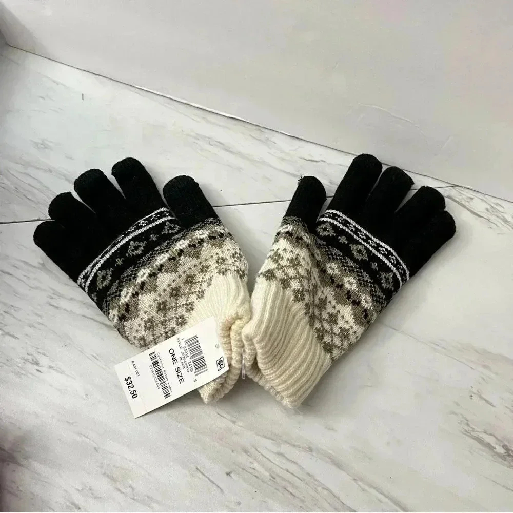 Jenni Fair Isle Design Plush Lined Gloves Black/Ivory One Size O/S